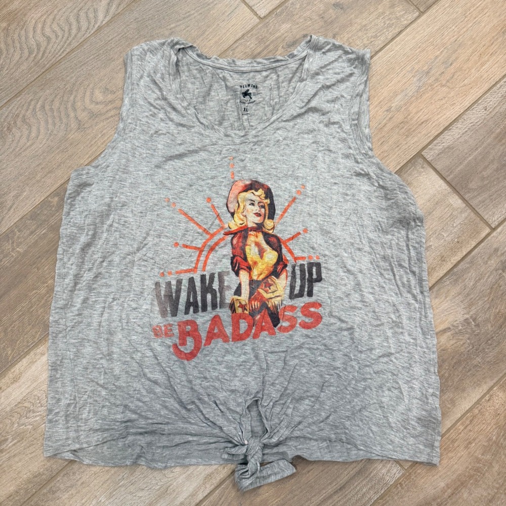 Idyllwind Miranda Lambert Cowgirl Graphic Tank Top Gray XL Tie Front Badass